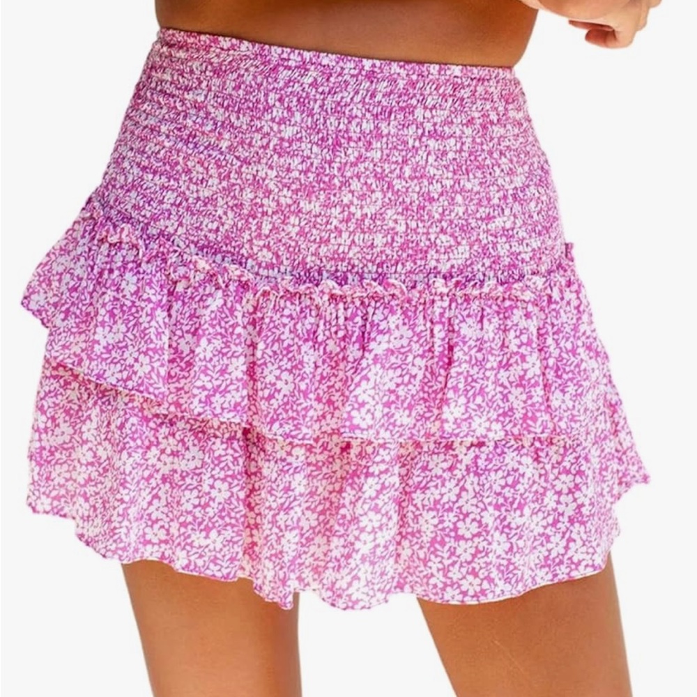 High waist layered floral mini skirt